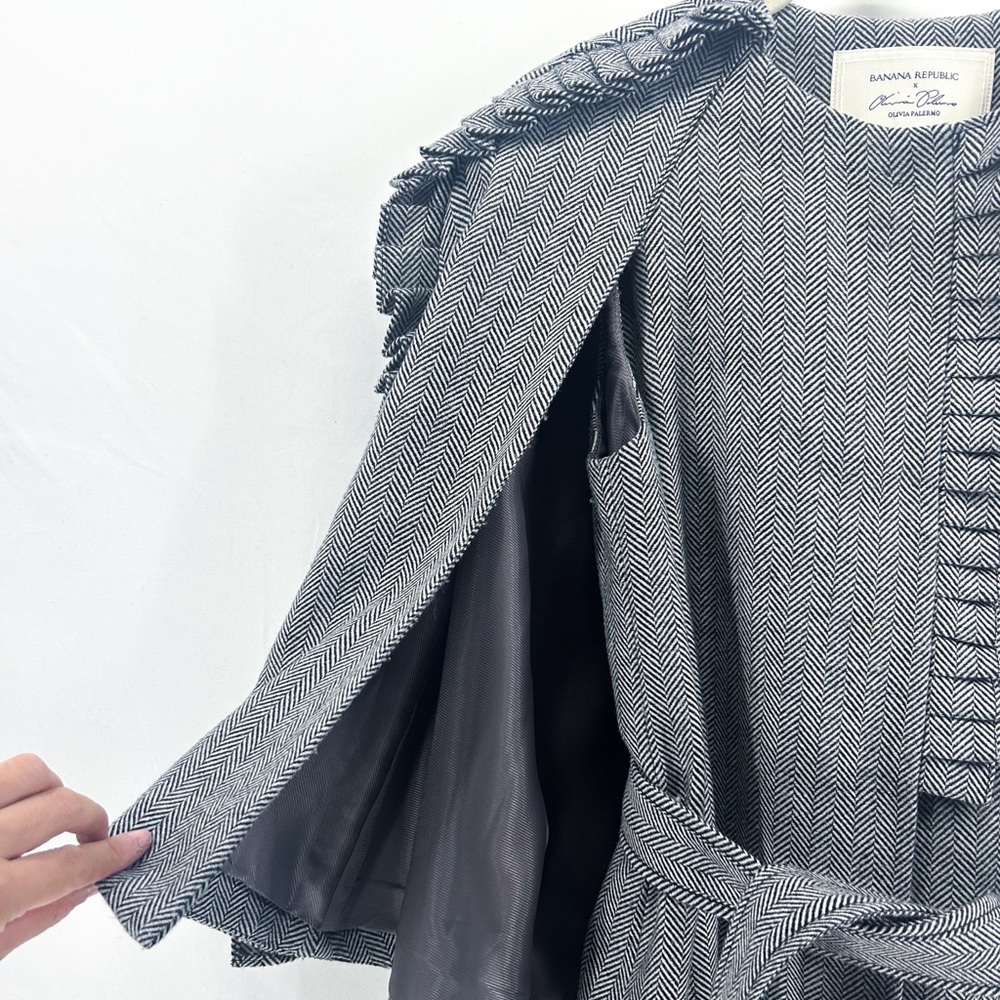 Banana Republic x Olivia Palermo Wool Houndsooth Cape Coat Ruffles X-Small - Picture 7 of 10